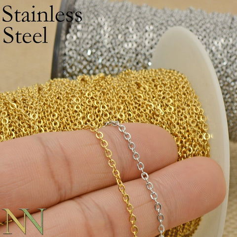 Stainless Steel Chain for Jewelry Making, Wholesale Bulk Chain by Foot Meter Length, Silver Gold Chain for Women Necklace Bracelet Making