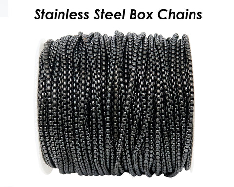 10 Feet - Round Box Chain Bulk for Men Women Necklace Bracelet, Stainless Steel Chain Black Silver Gold Box Chain for Jewelry Making