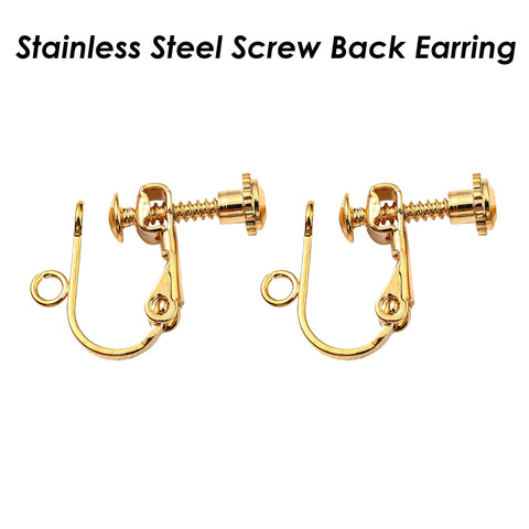 Clip-on Earring Wire Gold Silver, Stainless Steel Earring Clip with Loop, Screw Back Lever Back Earring Findings, Non Pierced Earring