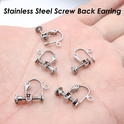 Clip-on Earring Wire Gold Silver, Stainless Steel Earring Clip with Loop, Screw Back Lever Back Earring Findings, Non Pierced Earring