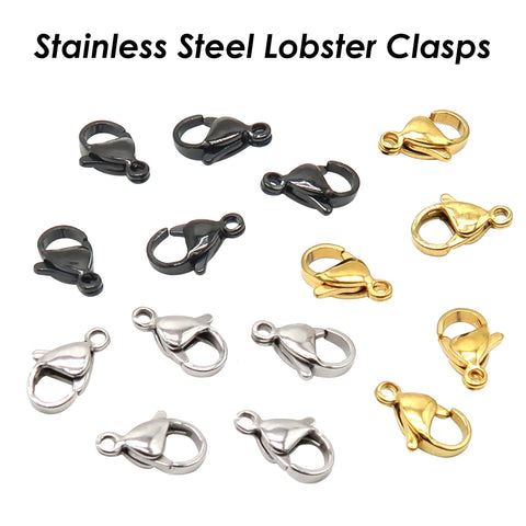 Stainless Steel Lobster Clasp Gold Silver Black, Stainless Steel jump Rings, Tarnsih Free Jewelry Findings Supplies for Jewelry Making