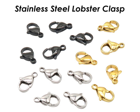 Stainless Steel Lobster Clasp Gold Silver Black, Stainless Steel Jump Rings Wholesale, Tarnish Free Clasp Jumpring Jewelry Findings Supplies