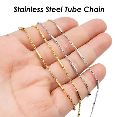 Tube Chain Gold Silver Stainless Steel Chain Bulk Satellite Chain, Beaded Cable Link Chain for Necklace Bracelet Permanent Jewelry Making