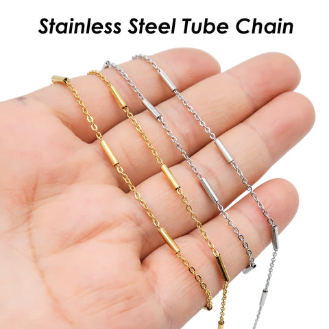 Dainty Tube Chain Gold Silver Stainless Steel Chain Bulk Wholesale, Beaded Cable Link Chain for Necklace Bracelet Permanent Jewelry Making