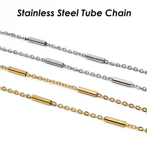 Tube Chain Gold Silver Stainless Steel Chain Bulk Satellite Chain, Beaded Cable Link Chain for Necklace Bracelet Permanent Jewelry Making