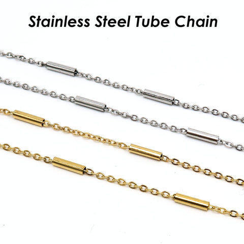 Dainty Tube Chain Gold Silver Stainless Steel Chain Bulk Wholesale, Beaded Cable Link Chain for Necklace Bracelet Permanent Jewelry Making