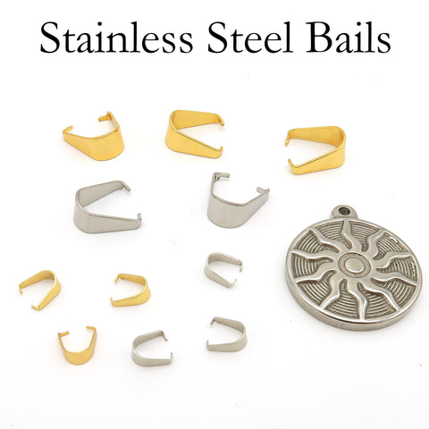 Stainless Steel Pinch Bail Gold & Silver Tone, Snap Open Bail, Pendant Clips for Necklace, Tarnish Resistant Bail Clasps Jewelry Findings