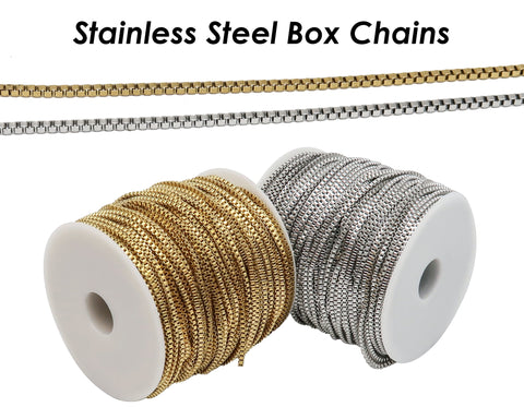 Stainless Steel Box Chain Gold Silver, Rectangle Box Chain for Women Necklace Making, Bulk Stainless Steel Chain for Jewelry Making