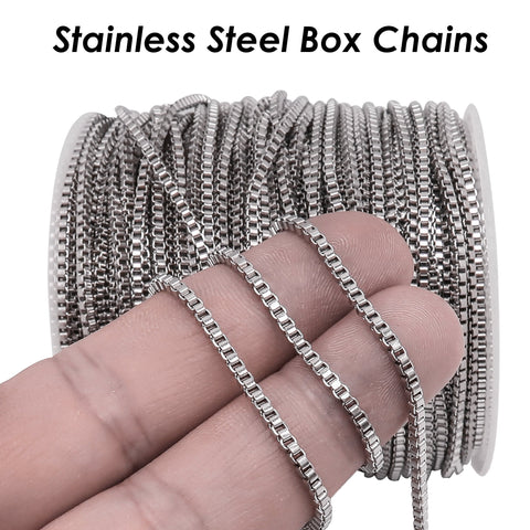 Stainless Steel Box Chain Gold Silver, 2mm Box Chain for Women Necklace or Bracelet Making, Bulk Stainless Steel Chain for Jewelry Making