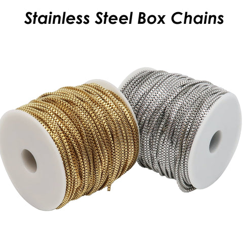 Stainless Steel Box Chain Gold Silver, Rectangle Box Chain for Women Necklace Making, Bulk Stainless Steel Chain for Jewelry Making