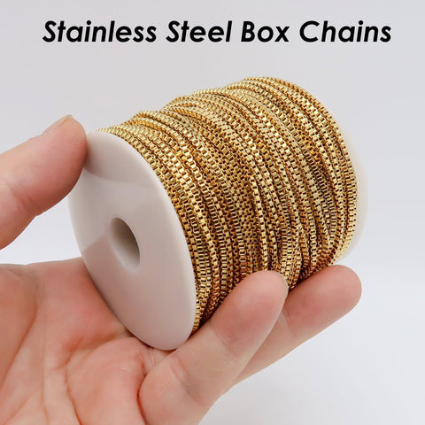 Stainless Steel Box Chain Gold Silver, Rectangle Box Chain for Women Necklace Making, Bulk Stainless Steel Chain for Jewelry Making