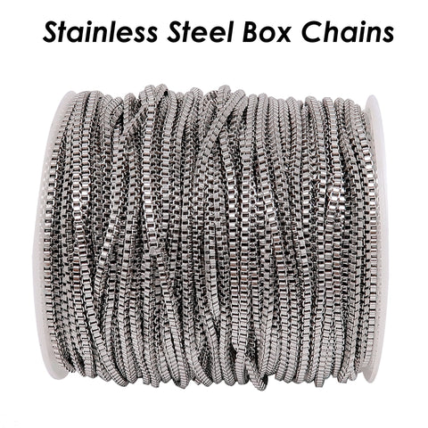 Stainless Steel Box Chain Gold Silver, 2mm Box Chain for Women Necklace or Bracelet Making, Bulk Stainless Steel Chain for Jewelry Making