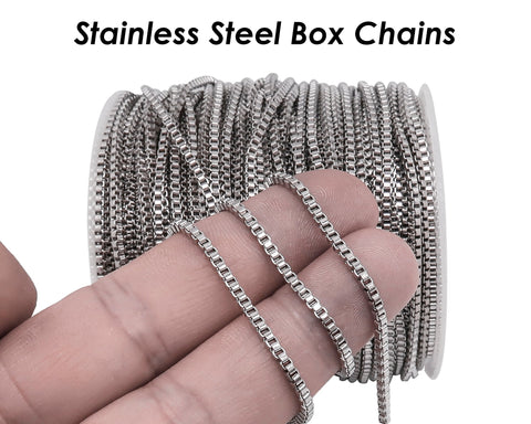 Stainless Steel Box Chain Gold Silver, 2mm Box Chain for Women Necklace or Bracelet Making, Bulk Stainless Steel Chain for Jewelry Making