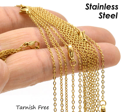 Tarnish Free Gold Necklaces for Women Men, Wholesale Gold Stainless Steel Chain Necklace for Jewelry Making, PVD Gold Chain Necklace