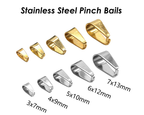 Stainless Steel Pinch Bail Gold & Silver Tone, Snap Open Bail, Pendant Clips for Necklace, Tarnish Resistant Bail Clasps Jewelry Findings