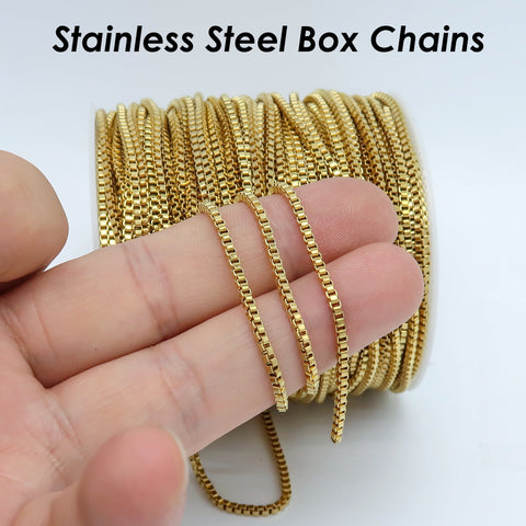 Stainless Steel Box Chain Gold Silver, Rectangle Box Chain for Women Necklace Making, Bulk Stainless Steel Chain for Jewelry Making