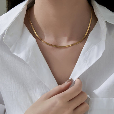 Flat Snake Necklace Stainless Steel Herringbone Necklace Gold Silver Snake Chain Necklace Snake Choke for Women, Gift for her