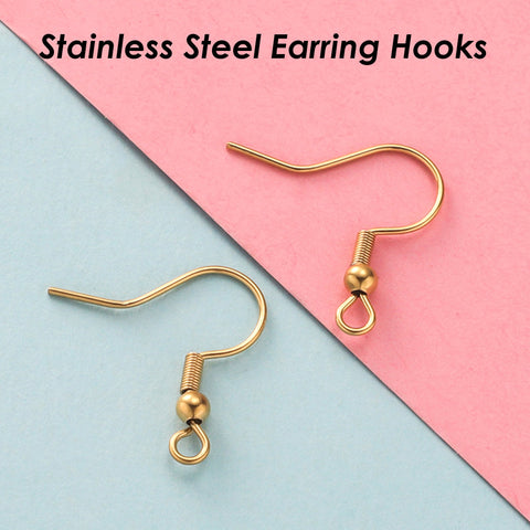 100 x Stainless Steel Earrings Hooks Gold Silver, Wholesale Earring Findings Ear Wires, Hypoallergenic Earring Wires Surgical Steel Earrings