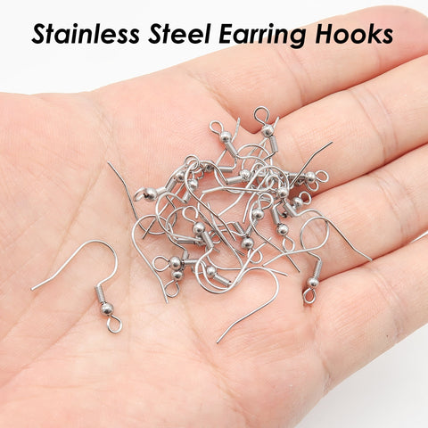 100 x Stainless Steel Earrings Hooks Gold Silver, Wholesale Earring Findings Ear Wires, Hypoallergenic Earring Wires Surgical Steel Earrings