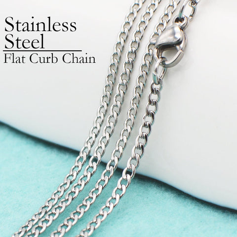 Stainless Steel Necklace for Women or Men, 16 18 20 22 24 30 Inches NK Cuban Link Chain Necklaces, Flat Curb Chain for Jewelry Making