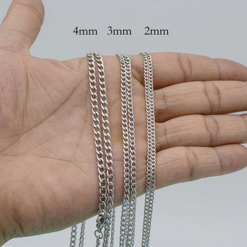 Stainless Steel Necklace for Women or Men, 16 18 20 22 24 30 Inches NK Cuban Link Chain Necklaces, Flat Curb Chain for Jewelry Making