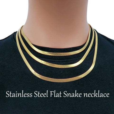 Flat Snake Necklace Stainless Steel Herringbone Necklace Gold Silver Snake Chain Necklace Snake Choke for Women, Gift for her