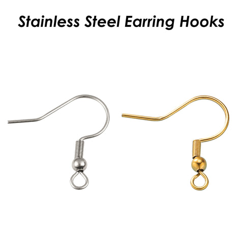 100 x Stainless Steel Earrings Hooks Gold Silver, Wholesale Earring Findings Ear Wires, Hypoallergenic Earring Wires Surgical Steel Earrings