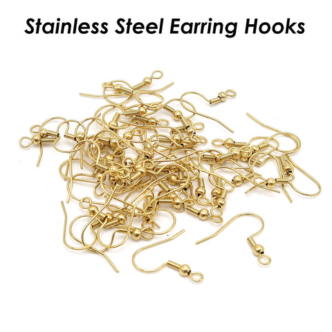 100 x Stainless Steel Earrings Hooks Gold Silver, Wholesale Earring Findings Ear Wires, Hypoallergenic Earring Wires Surgical Steel Earrings