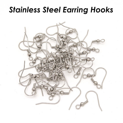 100 x Stainless Steel Earrings Hooks Gold Silver, Wholesale Earring Findings Ear Wires, Hypoallergenic Earring Wires Surgical Steel Earrings