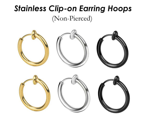 Stainless Steel Earring Hoops Gold Silver, Surgical Steel Clip on Earrings Hypoallergenic, No Piercing Earrings Hoop Earrings for Women Men