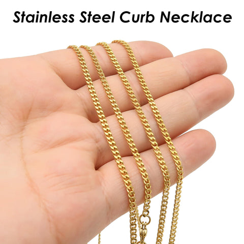 Stainless Steel Necklaces for Women, Dainty Curb Chain Choker Necklace, 1.5mm Delicate Cuban Link Necklace Chain