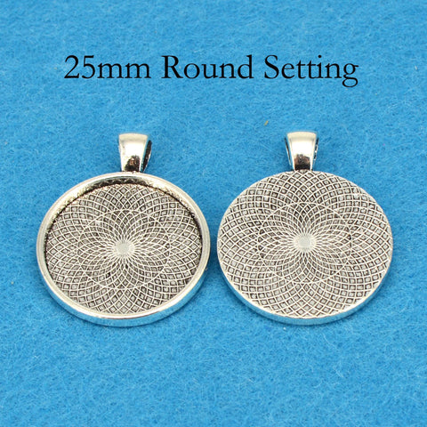 25mm Round Pendant Tray Pendant Blanks, 1 inch Round Bezel Cup, Cabochon Setting - Silver  Bronze Copper Gold Gunmetal Black
