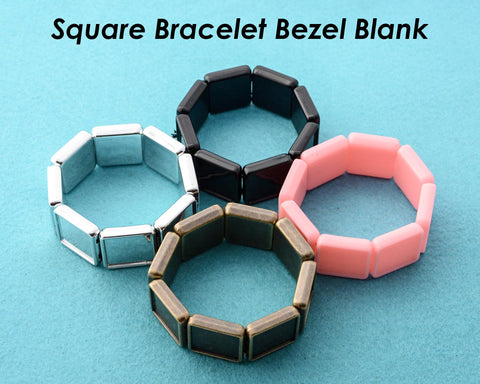 25mm Bracelet Blanks, Charm Bracelet Setting, Adjustable Square Bracelet Base Elastic Bracelet Bezel Blanks, Custom Bracelet Supplies