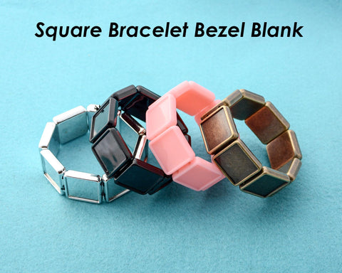 25mm Bracelet Blanks, Charm Bracelet Setting, Adjustable Square Bracelet Base Elastic Bracelet Bezel Blanks, Custom Bracelet Supplies