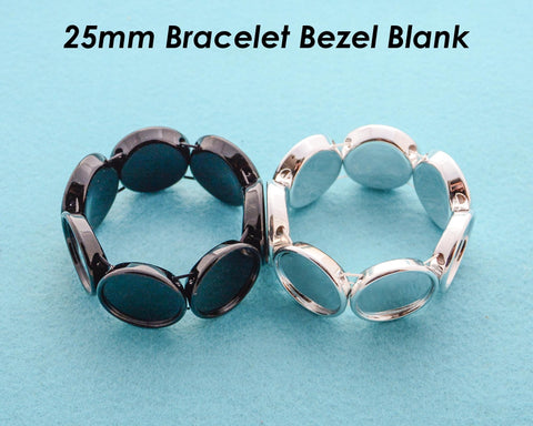 25mm Round Handmade Bracelet Bezel Blank Base, Square Stretchy Bracelet Setting for Cabochon Stone Epoxy Resin - Custom Jewelry Making