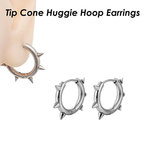 Tip Cone Huggie Hoop Earrings Gold Silver Black, Hypoallergenic Stainless Steel Huggie Earring Hoops for Men or Women, Minimalist Jewelry