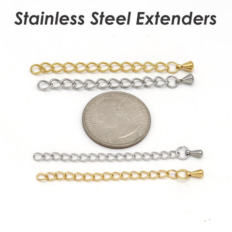 Stainless Steel Chain Extender Gold Silver, 2 Inch  Extender Chain for Necklace or Bracelet Jewelry Making, Tail Chain Extension with Charms