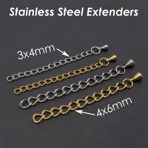 Stainless Steel Chain Extender Gold Silver, 2 Inch  Extender Chain for Necklace or Bracelet Jewelry Making, Tail Chain Extension with Charms