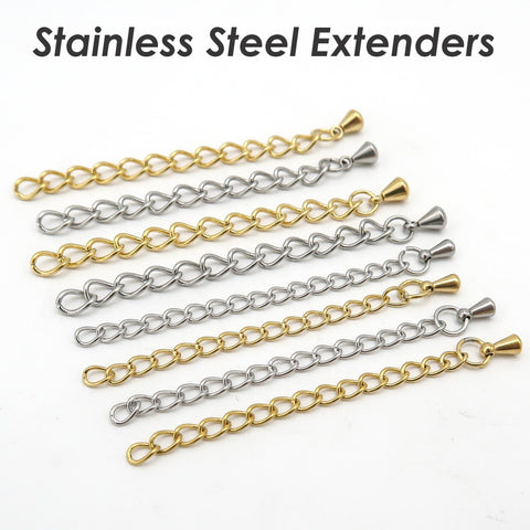 Stainless Steel Chain Extender Gold Silver, 2 Inch  Extender Chain for Necklace or Bracelet Jewelry Making, Tail Chain Extension with Charms