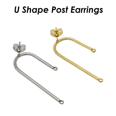 U-Shaped Earring Posts, Stainless Steel Stud Earrings, Arch Earring Connector, Silver Gold Earring Findings, Post Earring with Connector