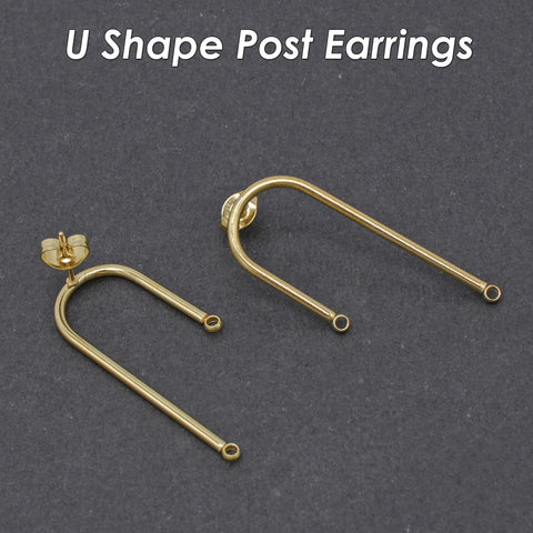 U-Shaped Earring Posts, Stainless Steel Stud Earrings, Arch Earring Connector, Silver Gold Earring Findings, Post Earring with Connector