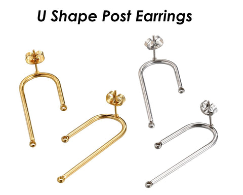 U-Shaped Earring Posts, Stainless Steel Stud Earrings, Arch Earring Connector, Silver Gold Earring Findings, Post Earring with Connector