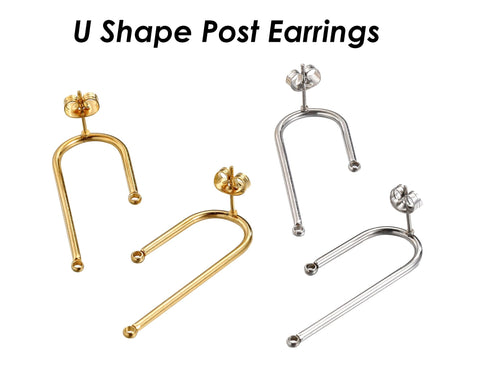 U-Shaped Earring Posts, Stainless Steel Stud Earrings, Arch Earring Connector, Silver Gold Earring Findings, Post Earring with Connector