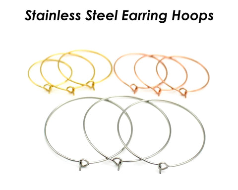 20 x Stainless Steel Earring Hoops, Big Circle Earring Wire for Beading, Hypoallergenic Earring Findings Gold Plated for Jewelry Making