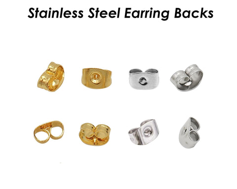 50 x Stainless Steel Earring Backs Gold Silver, Earring Nuts, Earring Stoppers, Wholesale Earring Findings for Jewelry Making