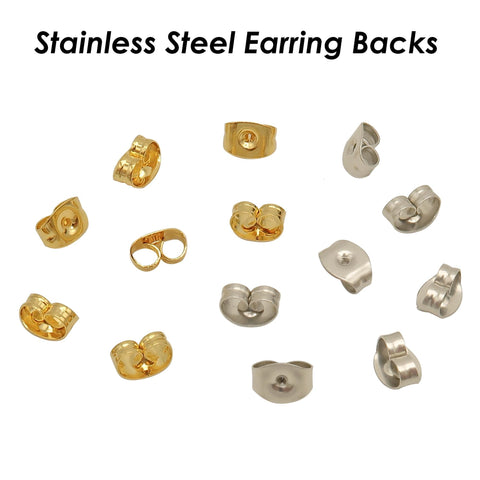 50 x Stainless Steel Earring Backs Gold Silver, Earring Nuts, Earring Stoppers, Wholesale Earring Findings for Jewelry Making