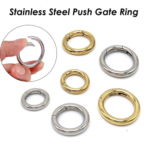 Stainless Steel Carabiner Clasp, Round Carabiner Lock Connector, Gate Ring, Push Gate Ring Gold Silver, Charm Holder Connector