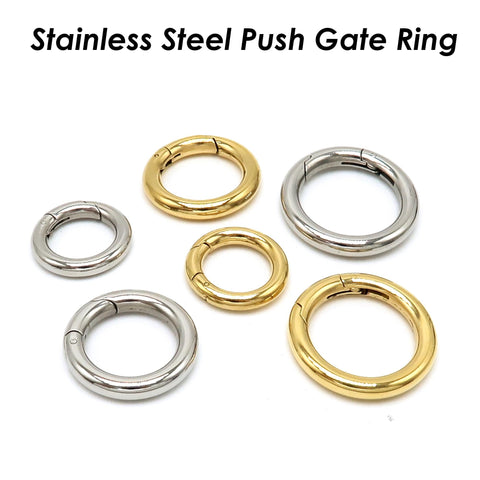 Stainless Steel Carabiner Clasp, Round Carabiner Lock Connector, Gate Ring, Push Gate Ring Gold Silver, Charm Holder Connector