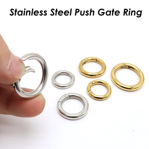 Stainless Steel Carabiner Clasp, Round Carabiner Lock Connector, Gate Ring, Push Gate Ring Gold Silver, Charm Holder Connector