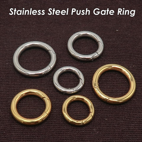 Stainless Steel Carabiner Clasp, Round Carabiner Lock Connector, Gate Ring, Push Gate Ring Gold Silver, Charm Holder Connector